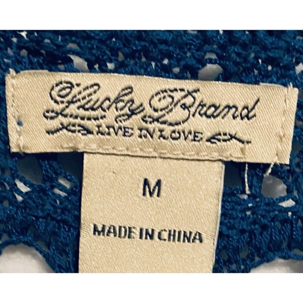 Lucky Brand Sweater Womens Medium Crochet Open Knit 3/4 Sleeve Tassel Tie Boho - Picture 6 of 9